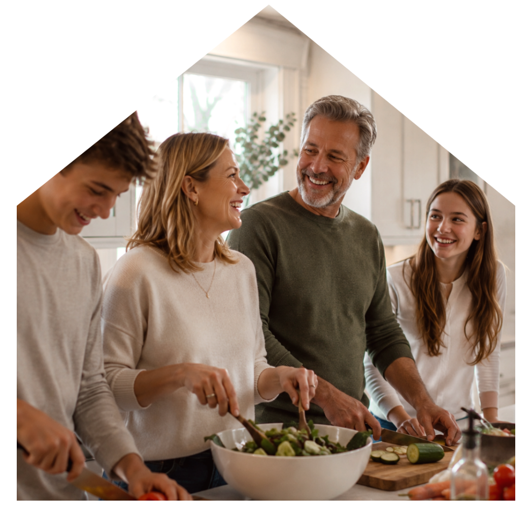 Family at home in the kitchen