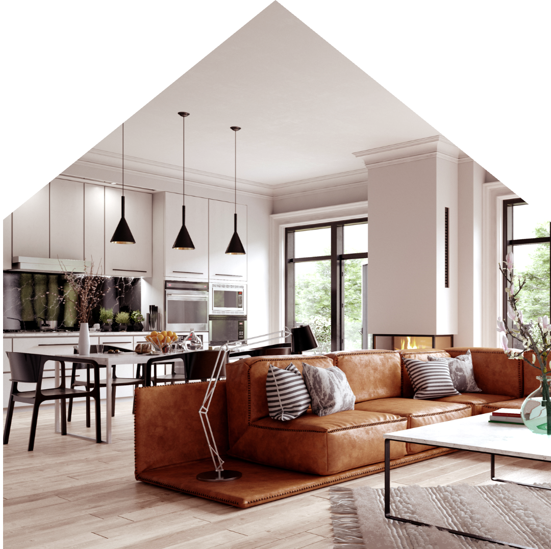 Open-plan living room and kitchen in a modern home