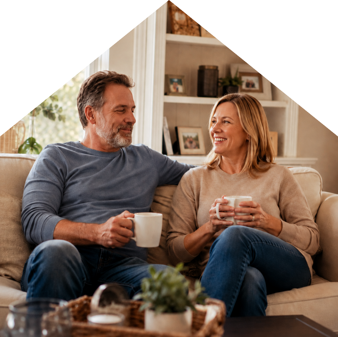 Couple relaxing with coffee in their living room